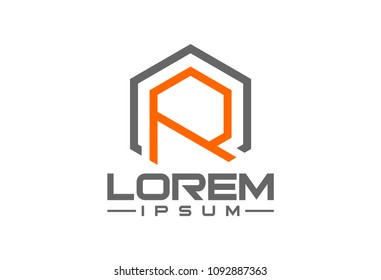 logo letter r hexagonal line logo
