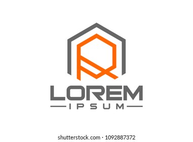 logo letter r hexagonal line logo