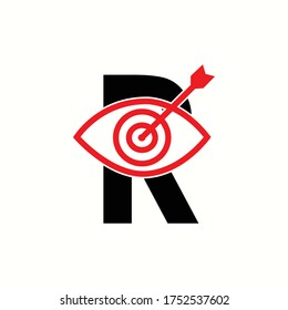 logo letter r with icon eye in target vector design