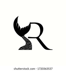 logo letter r with icon fish tail vector design