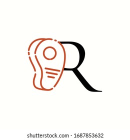logo letter r with icon steak beef vector design