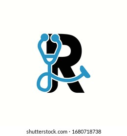 logo letter r with icon stethoscope vector design