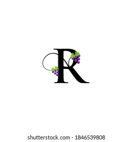 Logo letter R with a leaf and grapes