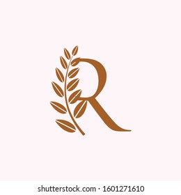logo letter r with leaf vector design