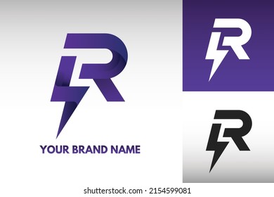 Logo Letter R monogram Electric Power thunder Lightning Style Design Vector in Gradient and monochrome color