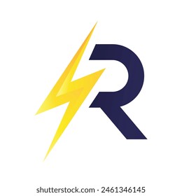 Logo Letter R monogram Electric Power thunder Lightning Style Design Vector in Gradient and monochrome color