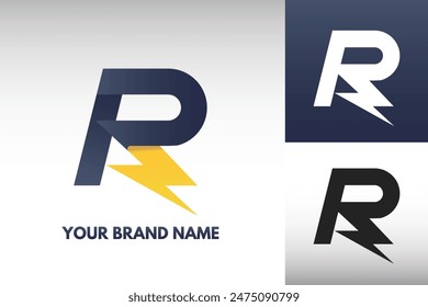 Logo Letter R monogram Electric Power thunder Lightning Style Design Vector in Gradient and monochrome color