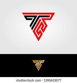 the logo letter R, and T in the form of a triangle with strong lines