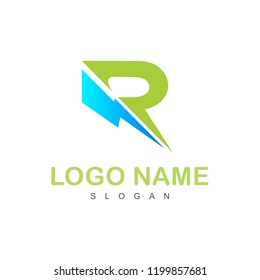 logo letter r, logo letter r uses high voltage lightning + r icon with a simple look