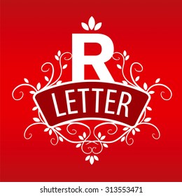 Logo letter R with a vegetative ornament on a red background