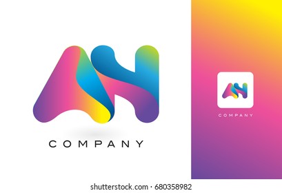 AN Logo Letter With Rainbow Vibrant Colors. Colorful Modern Trendy Purple and Magenta Letters Vector Illustration.