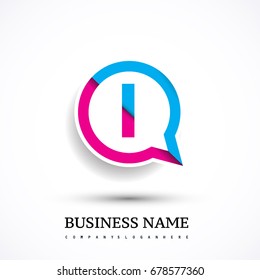 logo I letter red and blue on circle chat icon. Vector design for your logo application for company identity.