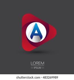 Logo A letter red colored in the triangle shape, Vector design template elements for your application or company identity.