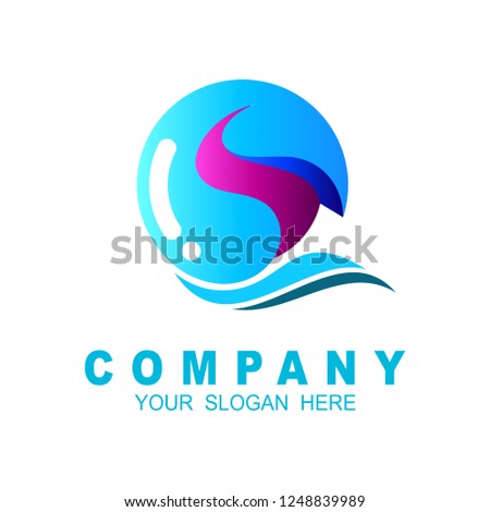 logo letter s, Letter s with a display in the circle and ocean waves, 