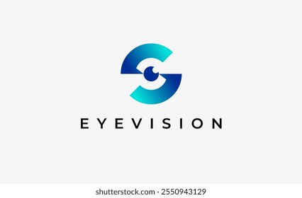 Logo Letter S and Eye Vision. Digital, visual with modern and minimalist concept. Editable file.