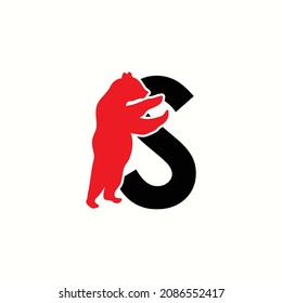 logo letter s with icon bear stand up vector design