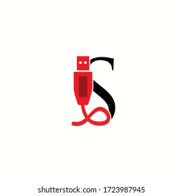logo letter s with icon usb vector design