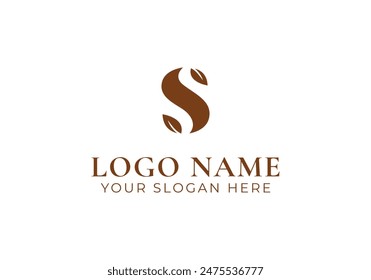 logo letter S with leaf. Logo type, nature, initial. Editable file
