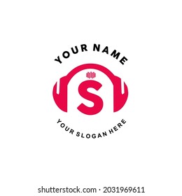 logo letter S music. vector illustration of letter S and headset icon with tone graphic. suitable for application logos, music studios, music industry and others