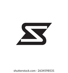 Estilo S da letra do logotipo. Este design é diagonal e tem uma ponta pontiaguda, e é feito com linhas pretas grossas em um fundo branco. Este logotipo parece moderno e minimalista.