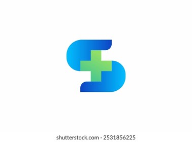 Logo letter S with symbol medical plus, Creative template for hospital and healthcare.