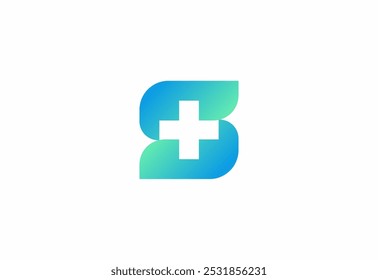 Logo-Buchstabe S mit Symbol medizinisches Plus, Kreative Vorlage für Krankenhaus und Gesundheitswesen.