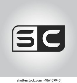 Logo letter SC with two different sides. Negative or black and white vector template design