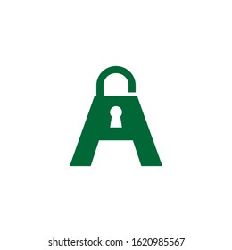 logo letter a security. design combination of letter a and padlock into one unique and simple logo. green texture. white isolated. for company and graphic design. modern template. vector illustration