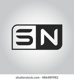 Logo letter SN with two different sides. Negative or black and white vector template design