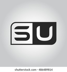 Logo letter SU with two different sides. Negative or black and white vector template design