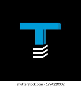 El logo es la letra T. La parte inferior está formada por 3 líneas horizontales.