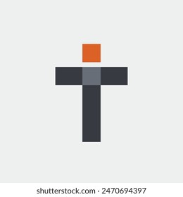 Logo letter T cross pixel design unique with blank background