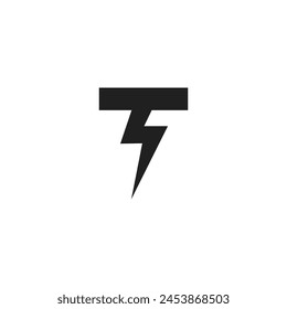 Logo letra T minimalista eléctrico con fondo en blanco