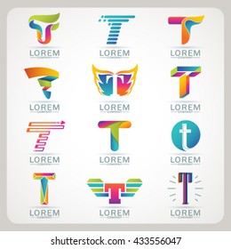 Logo letter T element and Abstract web Icon and globe vector symbol. Unusual sign icon and sticker set. Graphic design easy editable for Your design. Modern logotype icon.