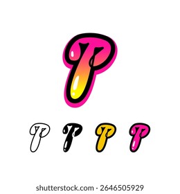 Logo letter T, graffiti alphabet font, set of four different art symbol for your brand name design, vector illustration 10 EPS
