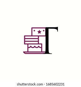 logo letter t with icon cake vector design