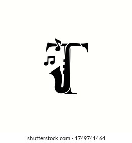logo letter t with icon jazz music vector design
