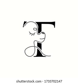 logo letter t with icon pretty dog line vector design