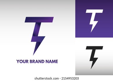 Logo Letter T monogram Electric Power thunder Lightning Style Design Vector in Gradient and monochrome color