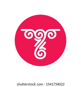 Logo. Letter T with ornament. Vector.
