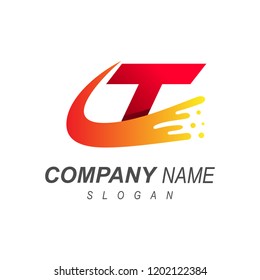 logo letter t , speed icon with initials letter t + delivery express logo