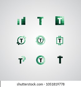 logo, letter "T", vector isolated set of icons and font signs