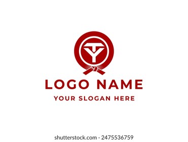 logo letter T Y with taekwondo or karate belt circle. Logo sport club, fight. Editable file