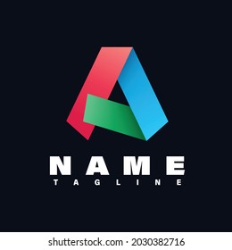 letra de logotipo a con concepto de cinta y color de gradiente