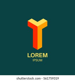 Logo a letter T.Business a sign in geometrical style. Multi-colored element design. 3d vector illustration