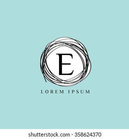 Logo letter template vector. Linear nest form background. E letter.