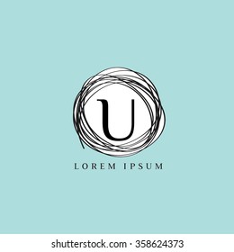 Logo letter template vector. Linear nest form background. U letter.