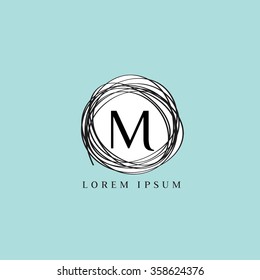 Logo letter template vector. Linear nest form background. M letter.