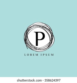 Logo letter template vector. Linear nest form background. P letter.