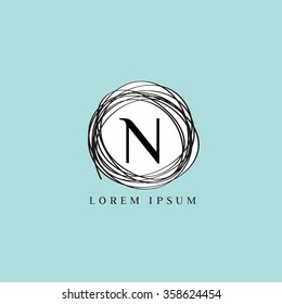 Logo letter template vector. Linear nest form background. N letter.